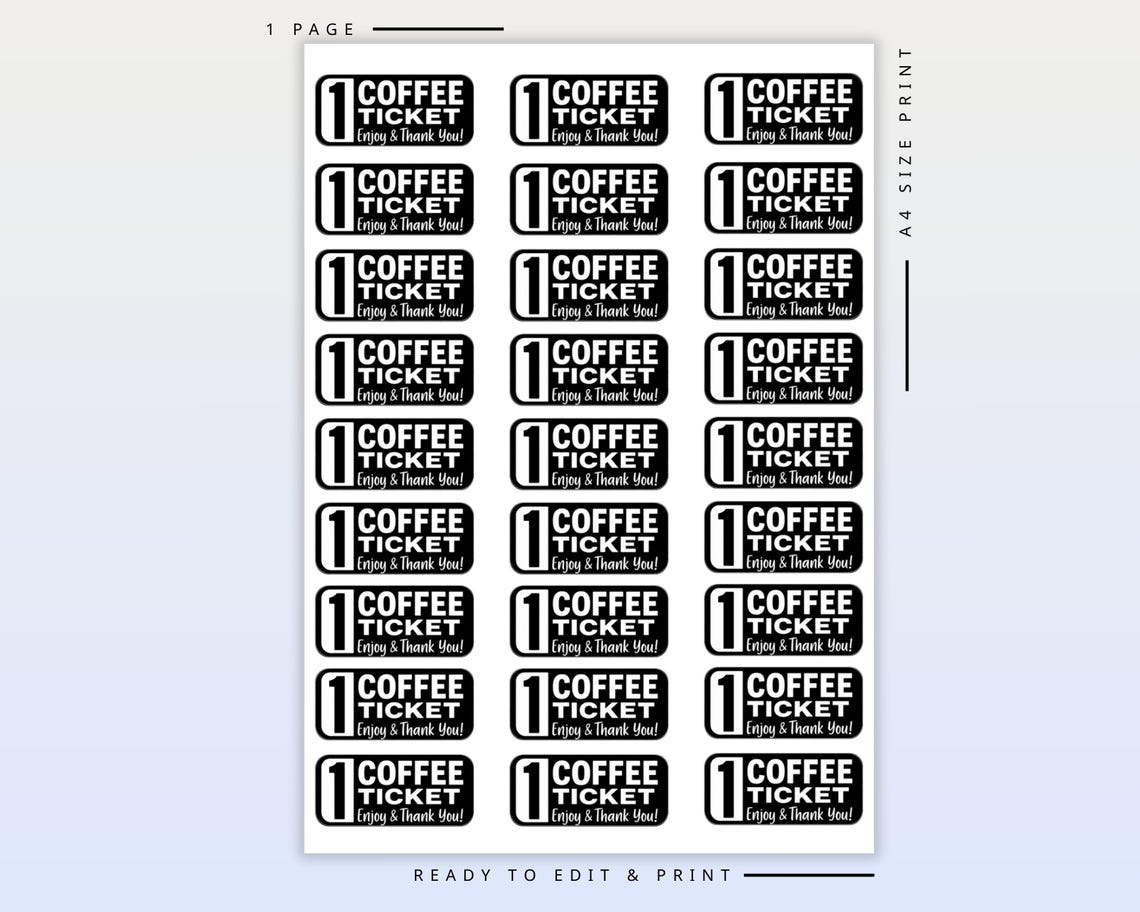 Coffee Tokens Coffee Tickets | Printable Café Voucher Template | Party & Event Coffee ...