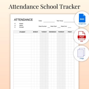 Anwesenheits-Tracker Printable | Schulanwesenheit Bogen Vorlage | Schüler Logbuch PDF & Word | Klassenzimmer Besuch Karte