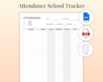 Attendance Tracker Printable | School Attendance Sheet Template | Student Attendance Log PDF & Word | Classroom Attendance Chart