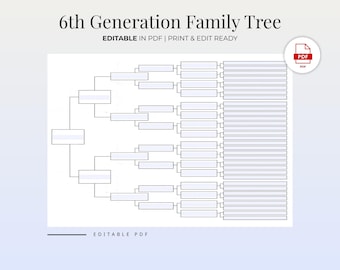 6 Generations Family Tree Chart Printable | Genealogy Pedigree Template PDF | Family History Form & Ancestry Tree Diagram