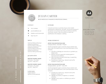 Modern Business Resume Template Word & Docs | Accountant and Financial Analyst CV | Editable Resume for Consultant, Project + Ops Manager