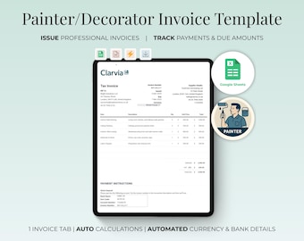 Painter Decorator Invoice Template | Google Sheets | Editable | Auto Currency Symbols | Instant Download | Logo Upload