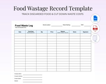 Food Waste Log Sheet | Track Spoiled, Expired & Prep Error Waste | Restaurant Kitchen Waste Tracker | Editable PDF | Printable + Editable