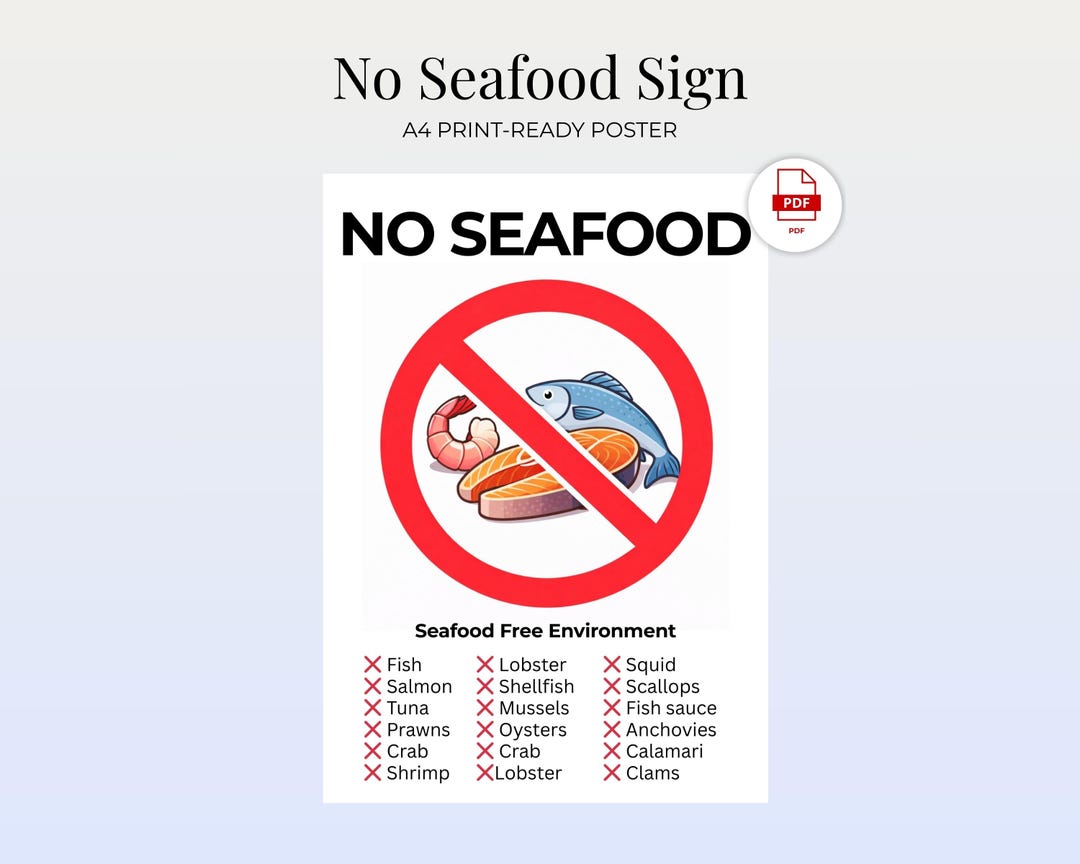 No Seafood Sign Printable A4 | Seafood Free Environment Poster ...