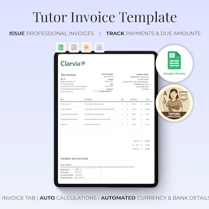 Tutor Invoice Template | Private Lessons | Google Sheets | Editable ...