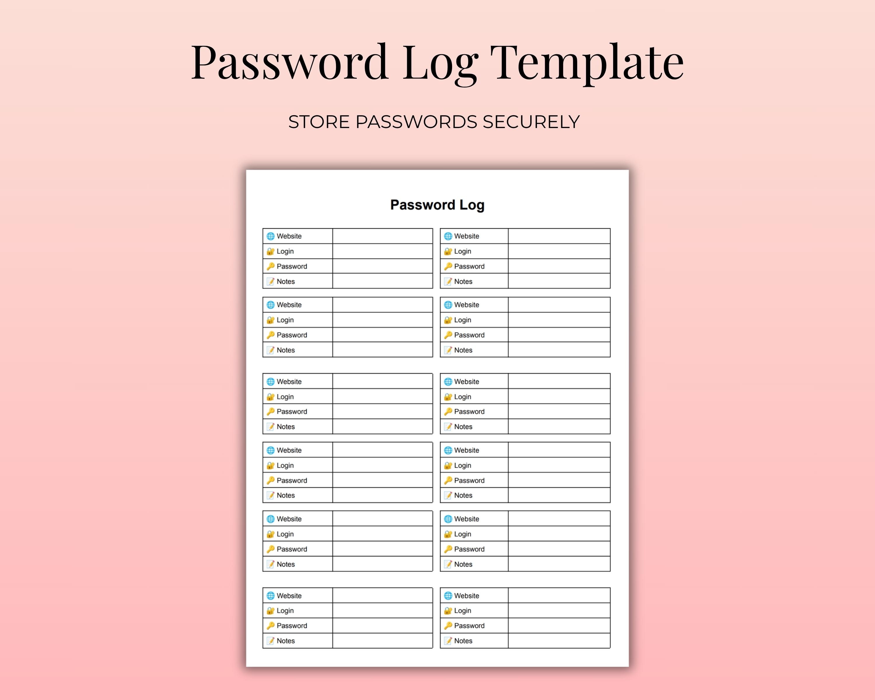 Password Log Template Editable & Printable | A4 Password Tracker PDF ...