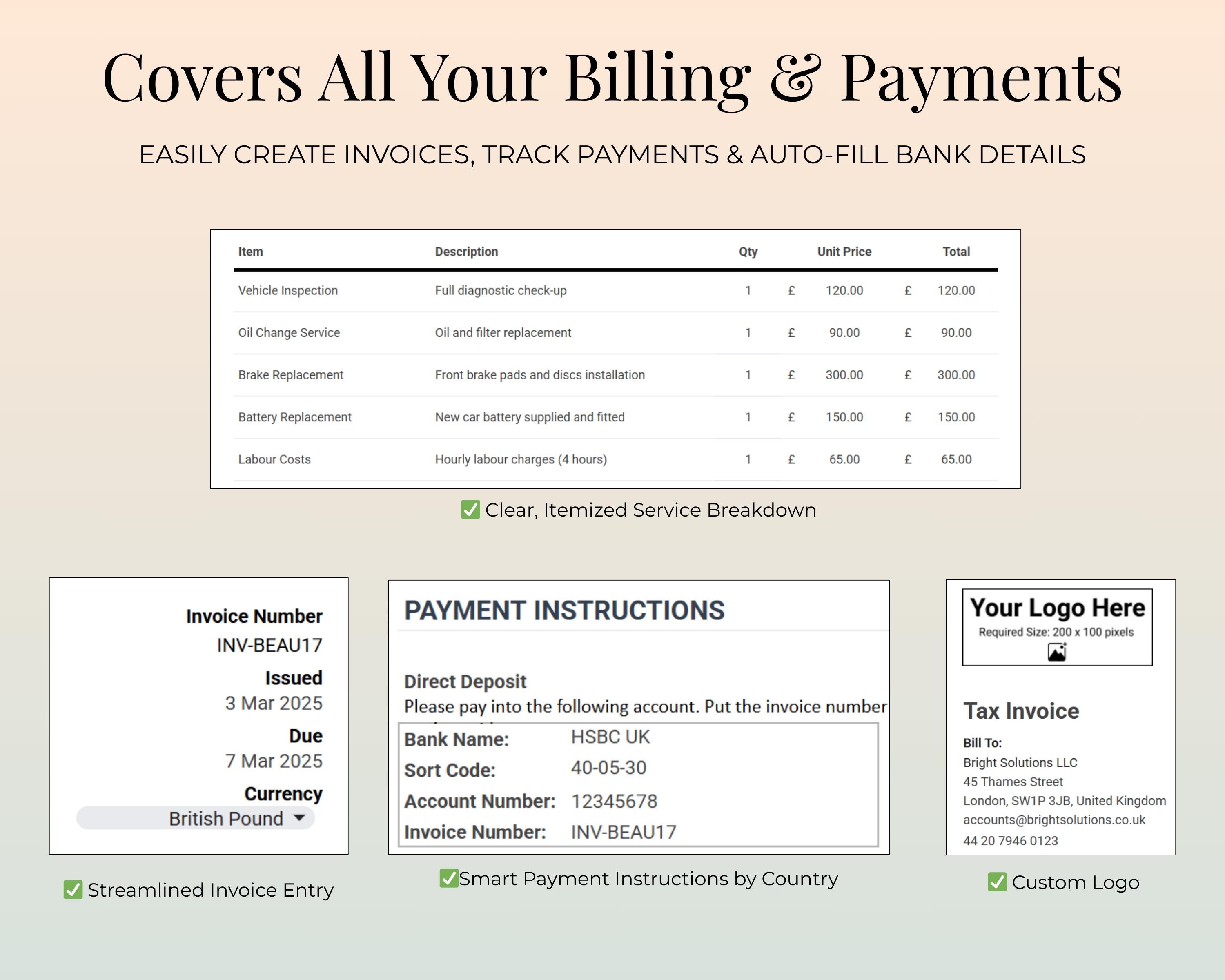Mechanic Auto Repair Invoice Template | Google Sheets | Editable | Auto ...