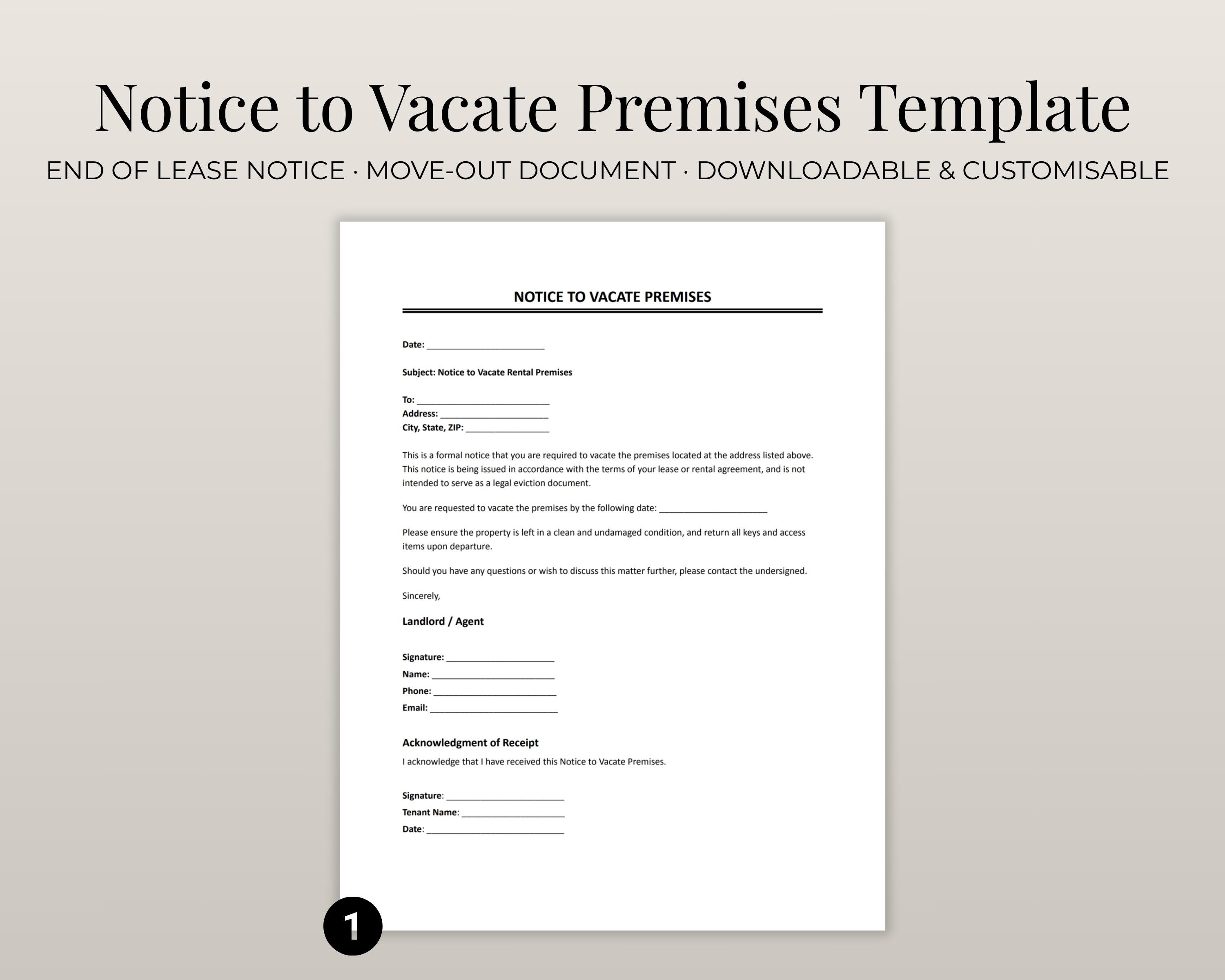 Notice to Vacate Premises Template · Lease Termination Form · Editable ...