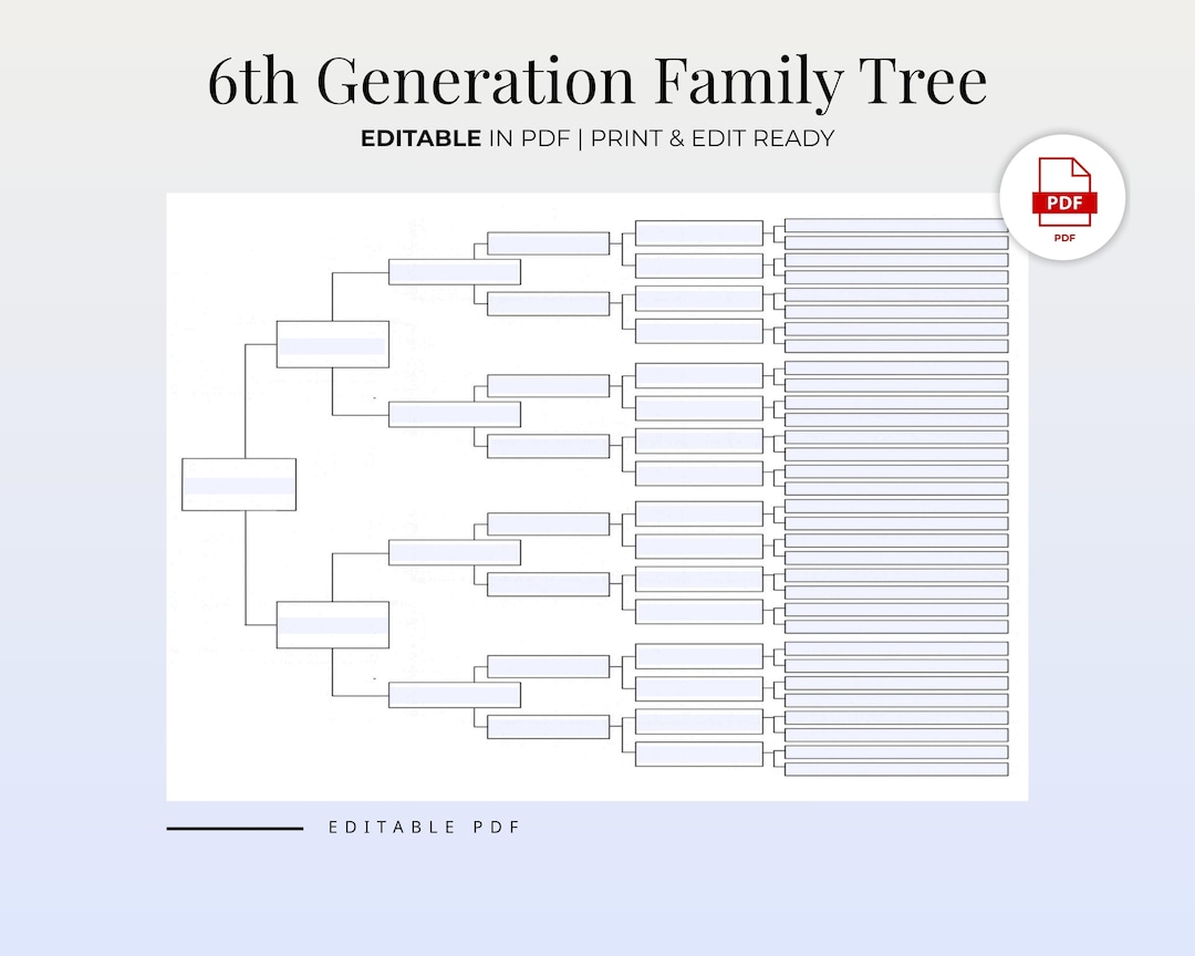 8 Generations Family Tree Chart Printable | Genealogy Pedigree Template ...