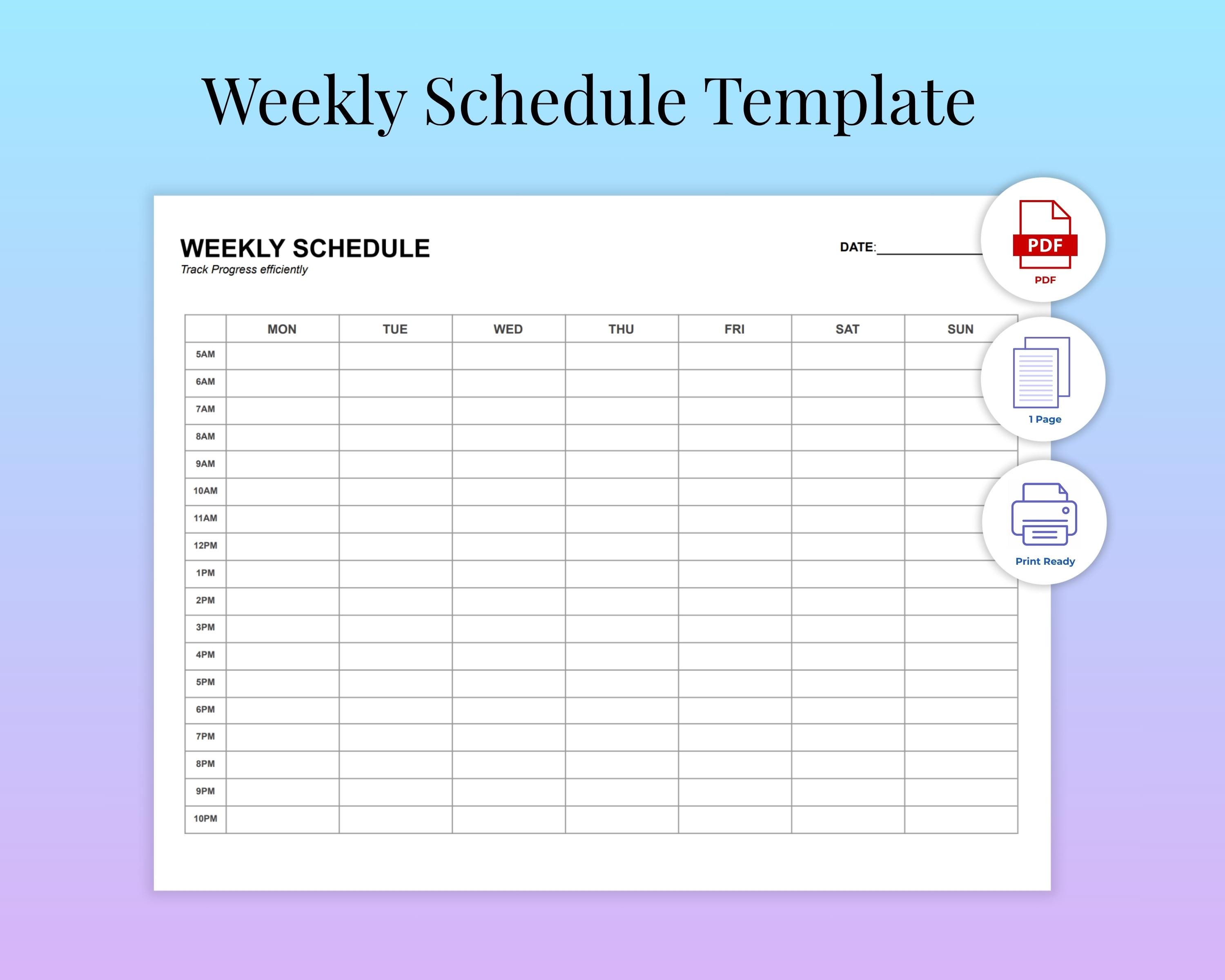 Weekly Hourly Schedule Printable | A4 Landscape Weekly Planner ...