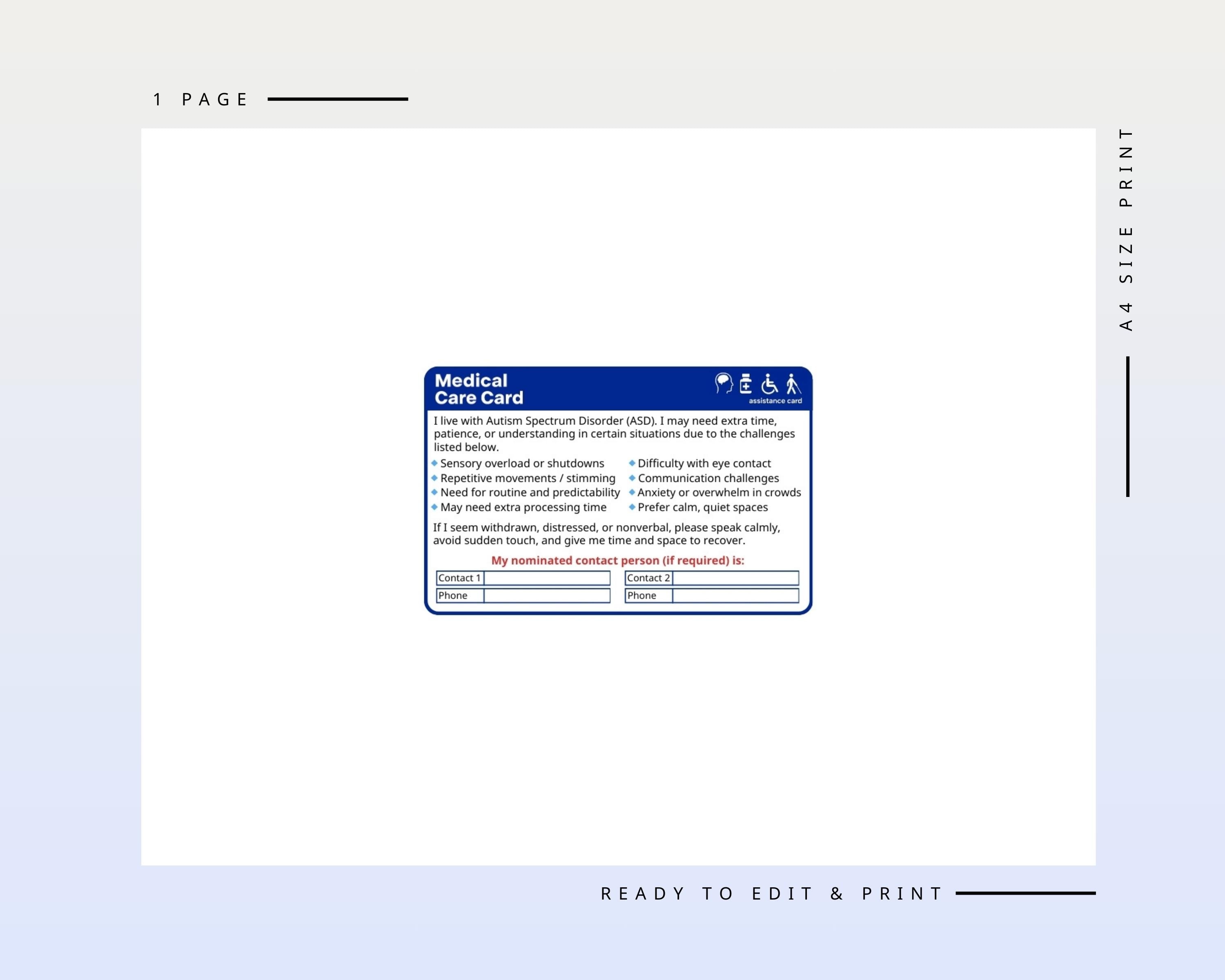 Autism Assistance Card – Autism Spectrum Disorder (ASD) Support Card ...