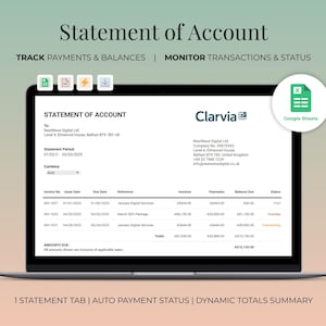 Kontoauszug Vorlage Google Sheets | Rechnung Zahlung Tracker | Kundenabrechnungstabelle | Google Sheets Finanzierung Tracker