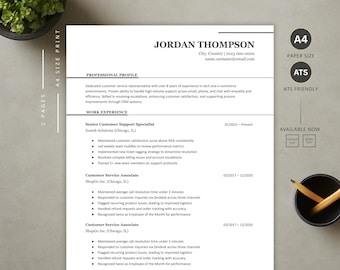 Può includere: Modello di curriculum vitae in formato A4 con il nome Jordan Thompson in alto. Il curriculum include un profilo professionale, esperienza lavorativa e informazioni di contatto. Il curriculum è compatibile con ATS e disponibile ora.