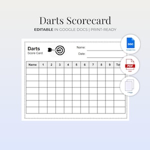 Afdrukbare scorekaart darts | Scoreblad dartspel | Pubavondspel | Barfeestspel | Scoretracker | 301 & 501 Afspelen