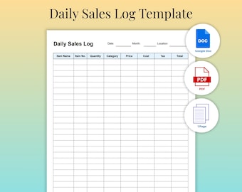 Plantilla de registro diario de ventas (editable e imprimible) / Seguimiento de ventas A4 (PDF + Documento de Google) / Hoja de ventas minoristas detallada (descargable)