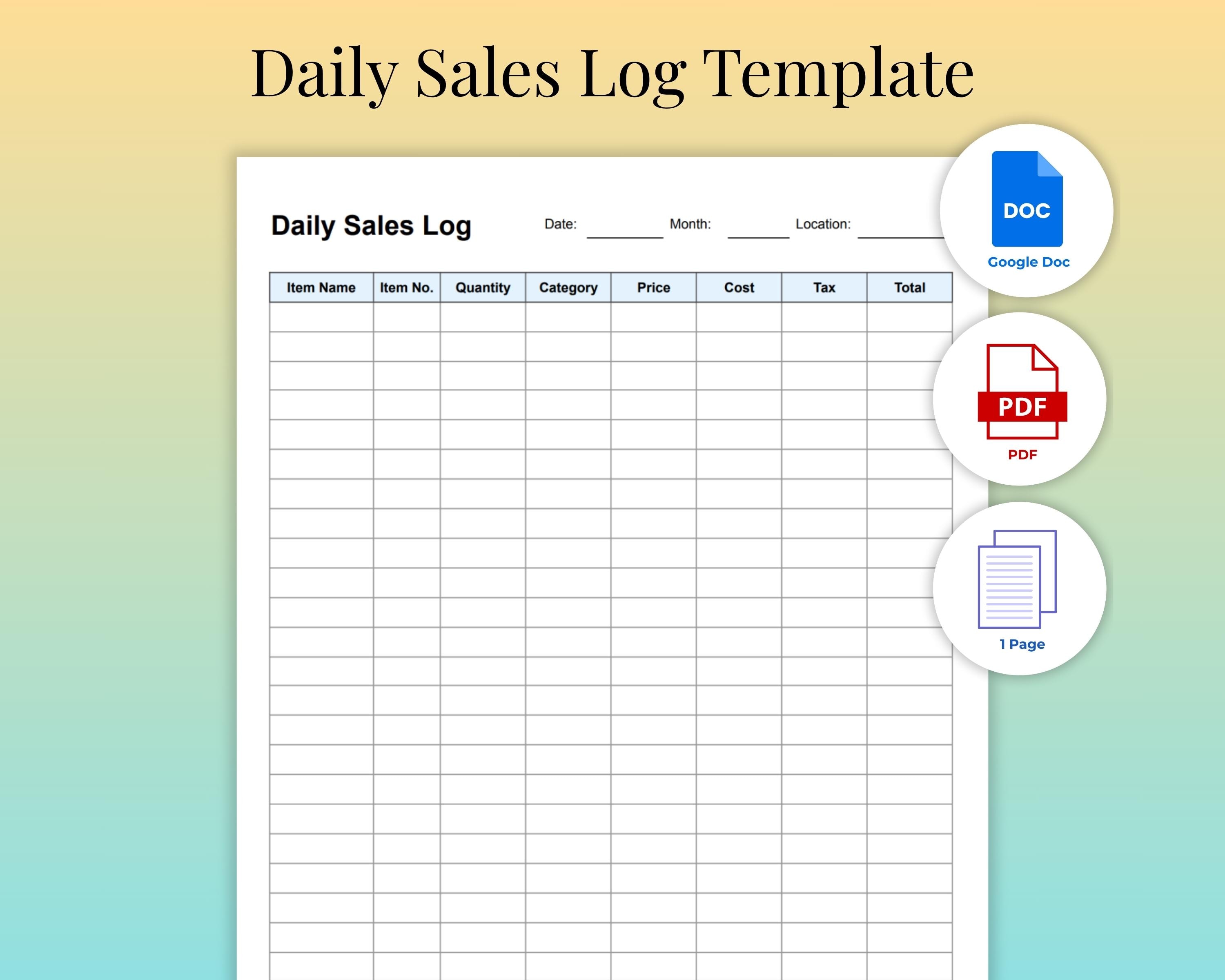 Daily Sales Log Template Editable & Printable | A4 Sales Tracker PDF ...
