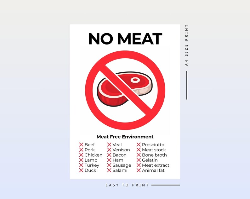 Meat Free Zone Sign Printable A4 | No Meat Allowed Poster | Meat Free ...