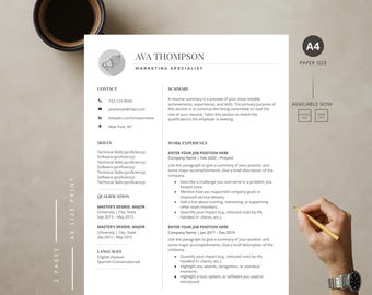 Modern Marketing Resume Template Word & Google Docs | Digital Marketer CV | Editable Resume for Social Media Manager + Marketing Coordinator