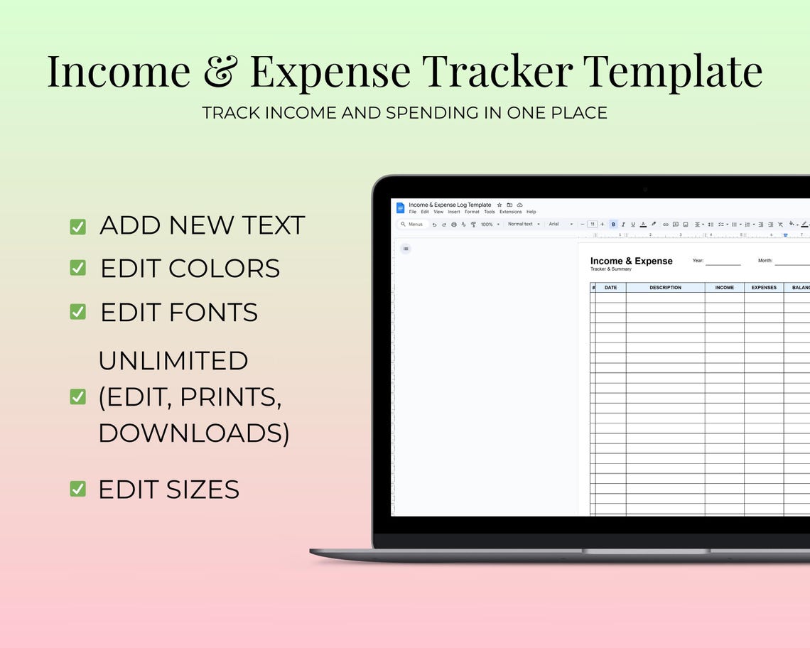 Income & Expense Tracker Template Editable + Printable | A4 Budget ...