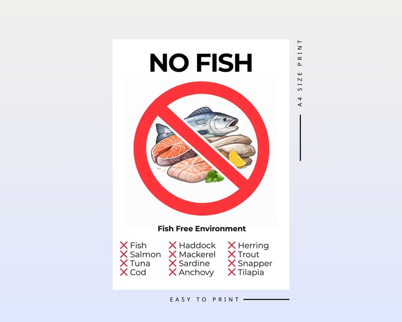 Not Except Fish No Fish Sign Printable A4 | Fish Free Environment Poster | Fish Allergy ...