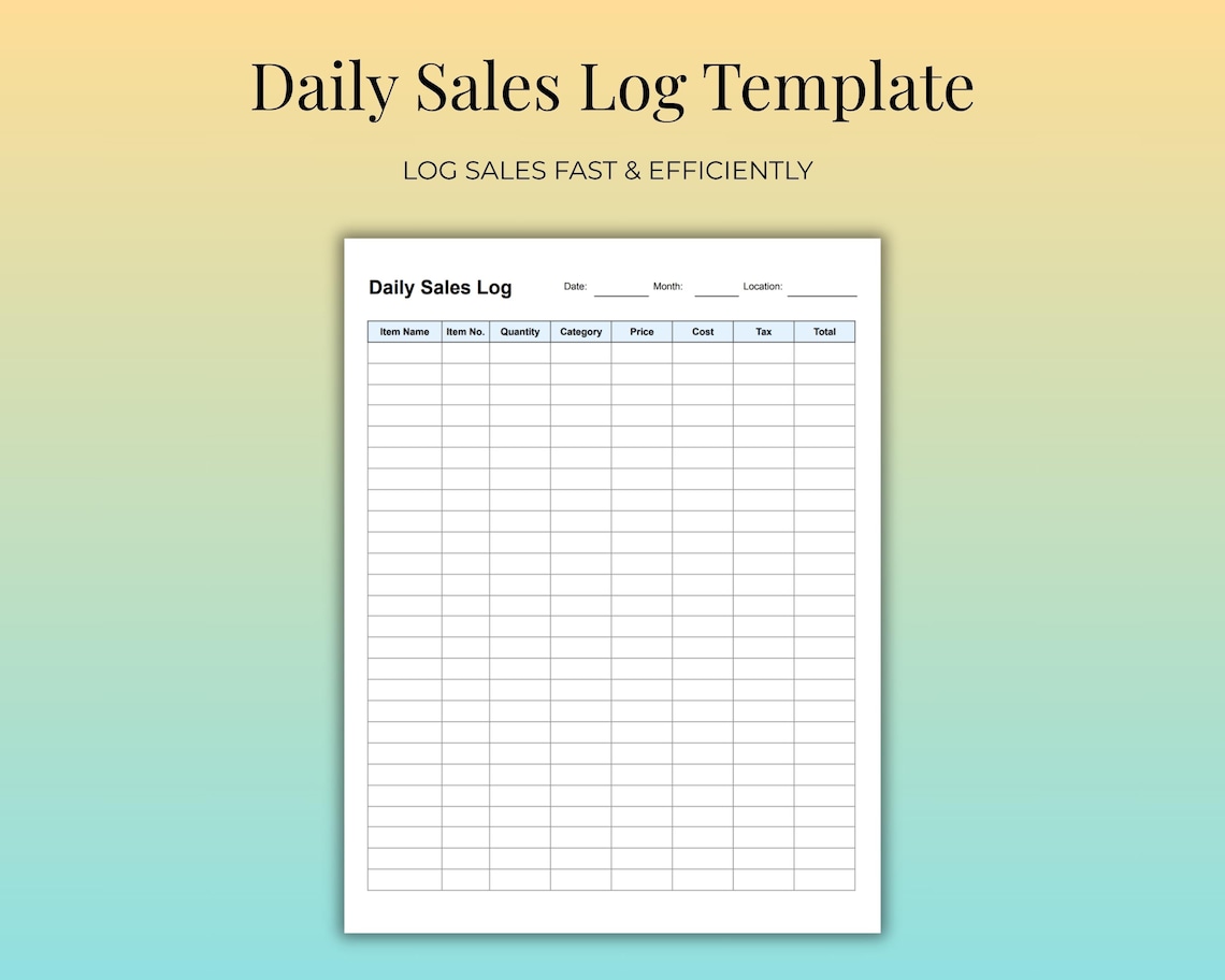 Daily Sales Log Template Editable & Printable | A4 Sales Tracker PDF ...