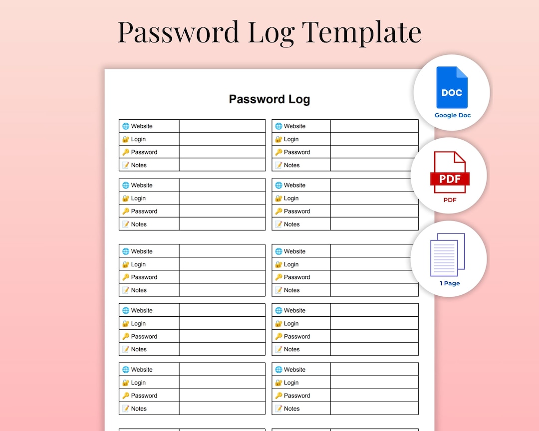 Password Log Template Editable & Printable | A4 Password Tracker PDF ...