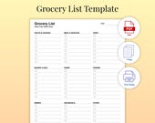 Editable Grocery List Printable | A4 Shopping List Template PDF | Food Planner for Weekly Grocery Trips | Simple Checklist Instant Download