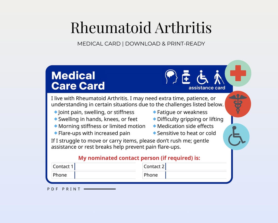 Rheumatoid Arthritis Assistance Card – RA Support Card | Printable ...