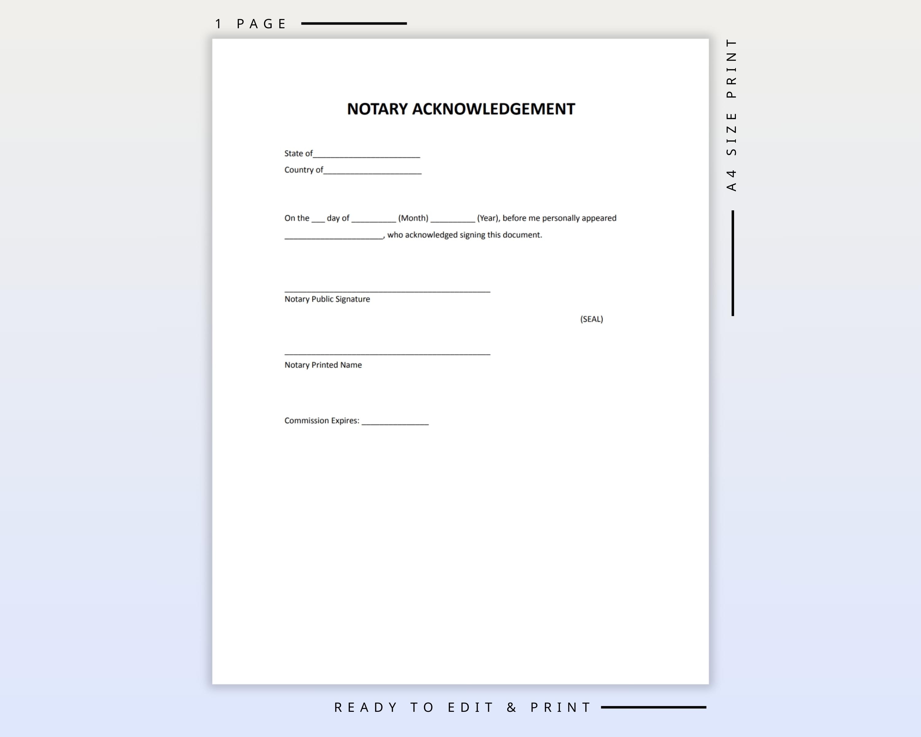 Notary Acknowledgement Form | Printable Notary Letter & Notarization ...