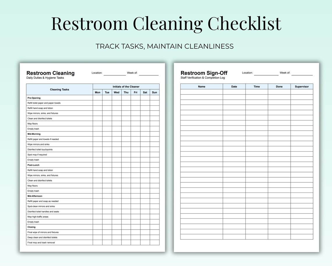 Editable Restroom Cleaning Checklist Template Daily Bathroom Cleaning 