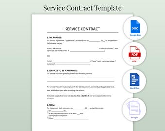 Service Contract Template · Editable Service Agreement Form · Google Docs, Word & PDF · Instant Download Business Contract