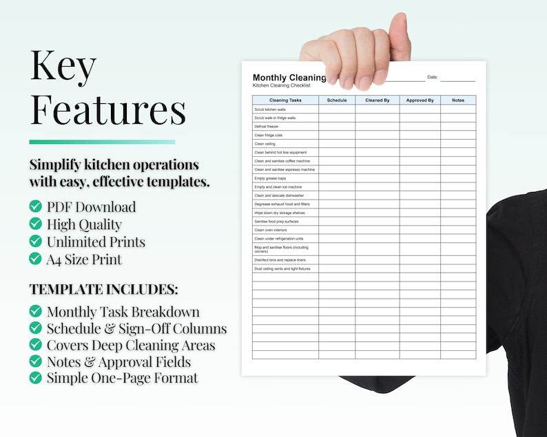 Monthly Kitchen Cleaning Checklist | Restaurant Deep Clean Log Template ...