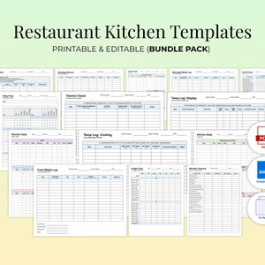 Restaurant Kitchen Templates Bundle | Printable and Editable BOH Order + Prep List, Food Temp Logs, Wastage Record, Cleaning Checklist