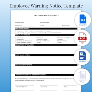 Employee Discipline Form Template | Editable HR Warning Notice | PDF, Word & Google Docs | Workplace Record Form