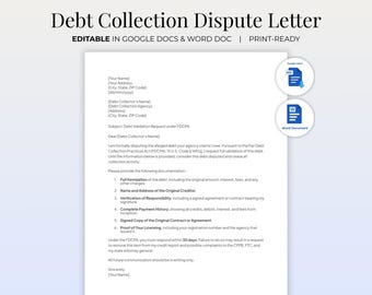 Debt Collection Dispute Letter Template | Debt Validation Letter | Credit Dispute Form | Editable Collector Dispute | Credit Repair