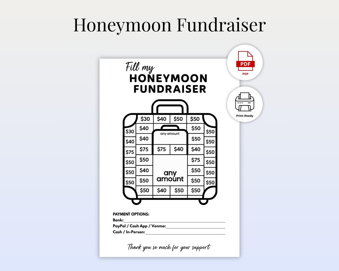 Honeymoon Fundraiser Chart Printable | Donation Chart for Couples ...