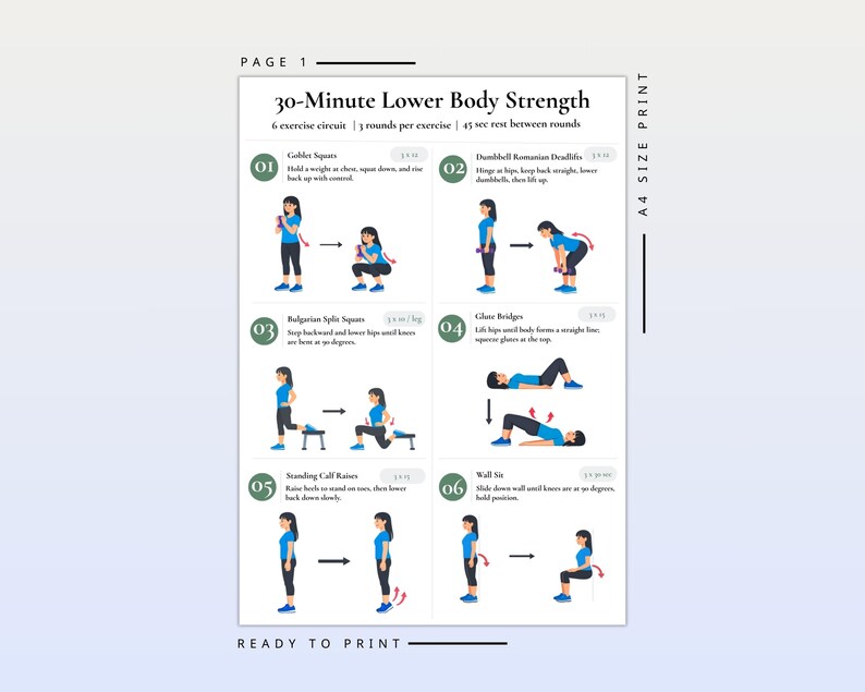 30 Minute Lower Body Strength Workout PDF for Women | Leg and Glute ...