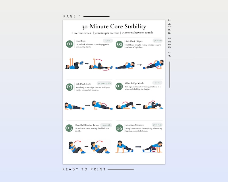 30 Minute Core Stability Workout PDF for Women | Printable Core ...