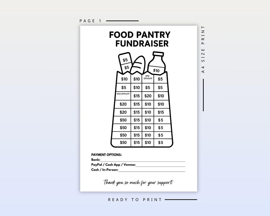 Food Pantry Fundraiser Chart Printable | Donation Tracker | Church ...