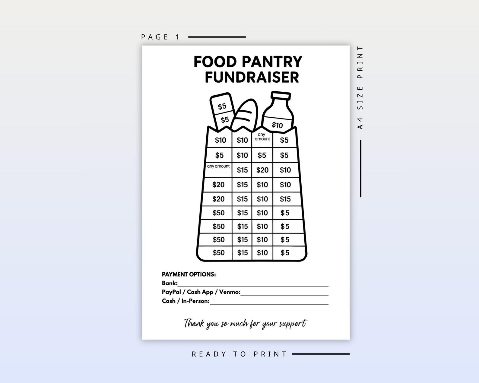 Food Pantry Fundraiser Chart Printable | Donation Tracker | Church ...