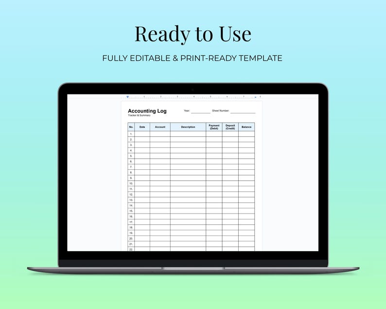 Accounting Log Template Editable & Printable | A4 Ledger Sheet PDF ...