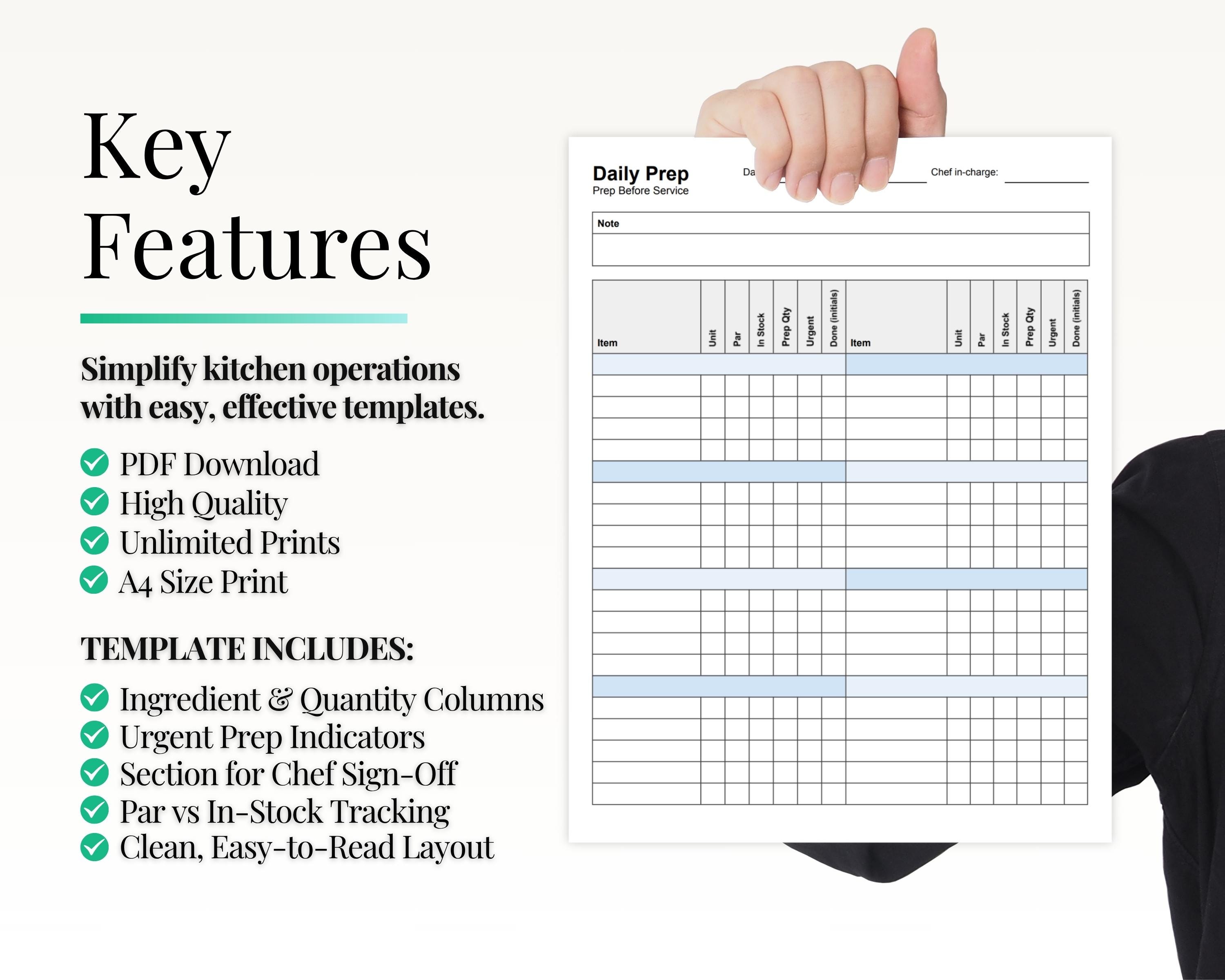 Daily Kitchen Prep Sheet | Editable Chef Checklist PDF | Restaurant Par ...
