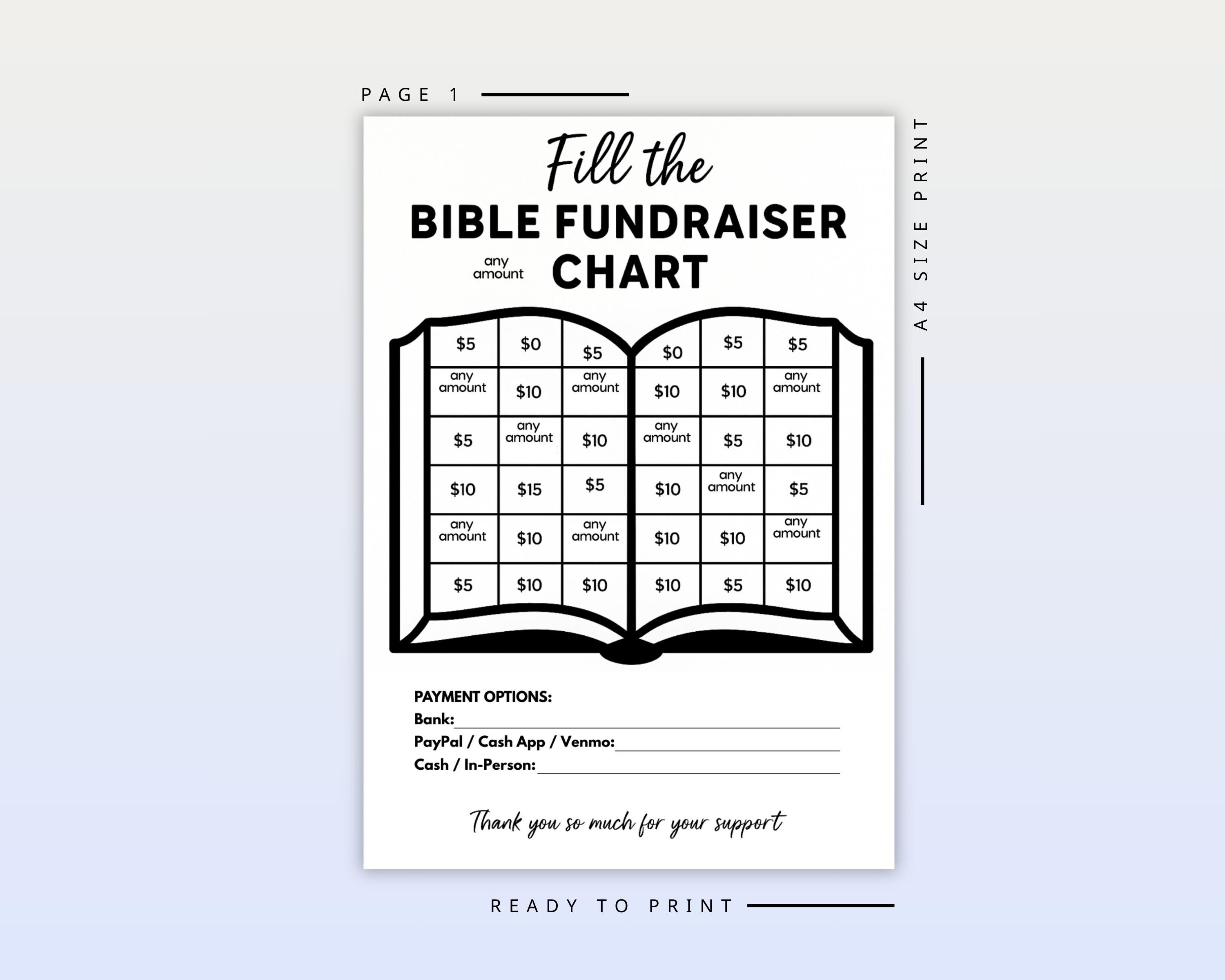 Bible Fundraiser Chart Printable | Church Donation Chart | Fundraiser ...