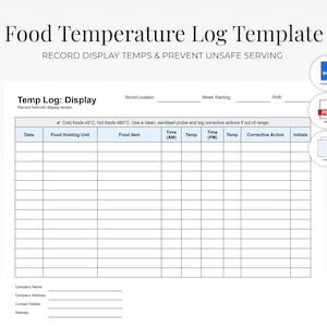 Hot & Cold Food Temperature Log | Display Temp Record Sheet for Am/Pm | HACCP Food Safety Printable PDF | Printable + Editable