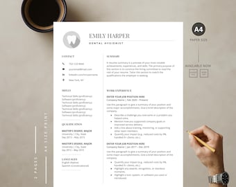 Dentist Resume Template Word & Google Docs | Dental CV for Job Application | Modern Editable Resume for Dentists and Hygienists