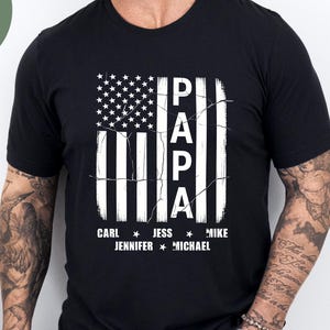 Custom Papa Flag Shirt, Personalized Papa Shirt with Kids Names, Father&#39;s Day Gift for Papa,Fathers Day Shirt, Birthday Gift For Him