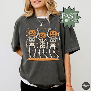 Comfort Colors® Dancing Skeleton Shirt, Halloween Shirt, Pumpkin Shirt, Retro Halloween Shirt