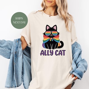 Pride Ally Cat Shirt, Retro Rainbow Colors Cat Ally Shirt, Cat Pride Shirt, Funny Pride Shirt, LGBTQ Shirt, LGBT Gifts, Love Is Love T-Shirt