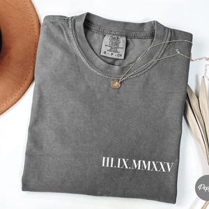 Personalized Roman Numeral T-shirt, Comfort Colors® Custom Anniversary Date Shirt, Matching Couples Outfit, Honeymoon Shirt, Wedding Tee