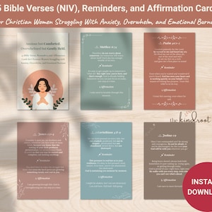 Cartões de Afirmações Cristãs e Versículos Bíblicos (NVI) para Imprimir, Devocional para Mulheres, Presente de Apoio Emocional para Mães e Profissionais Liberais